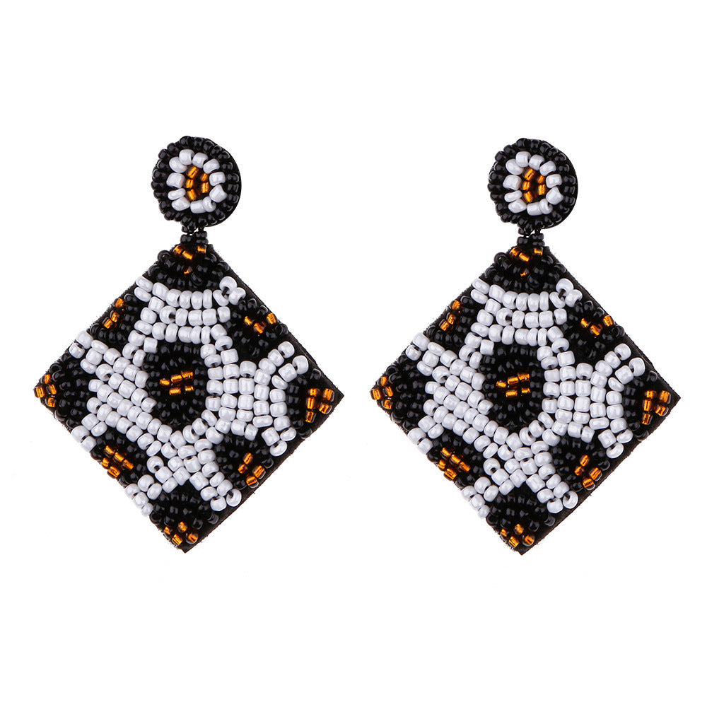 Wholesale Christmas Rice Bead Countryside Style Exaggerated Lightweight Holiday Hand Woven Earrings